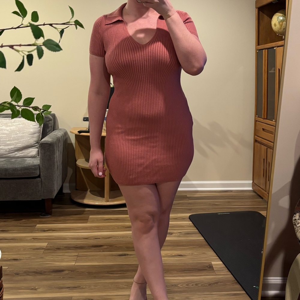 Casual Ribbed Pink Dress